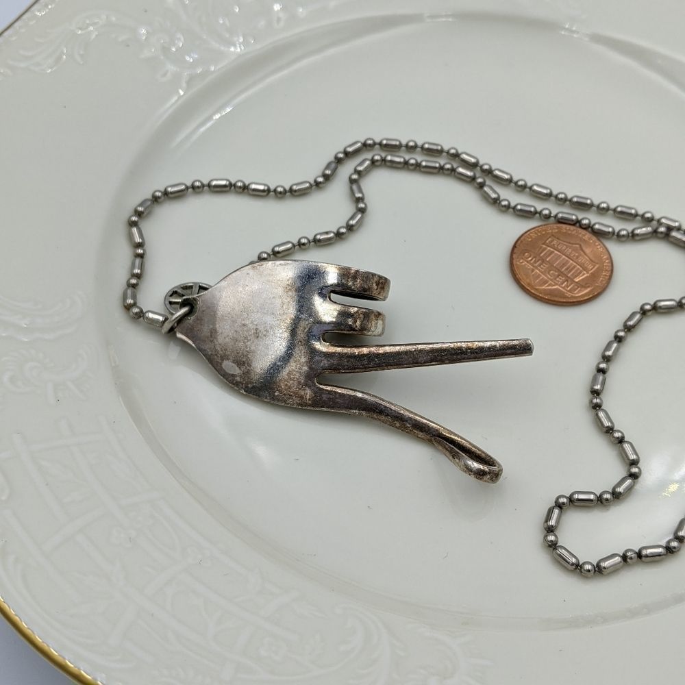 Peace Sign Silver Plate Fork Artisan Necklace - Picture 5 of 11